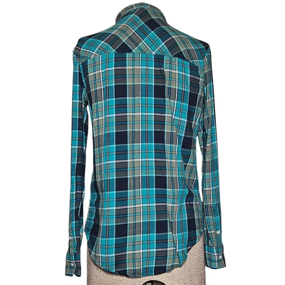 Plaid Cotton Blend Button Down Top Size XS - Picture 2 of 4